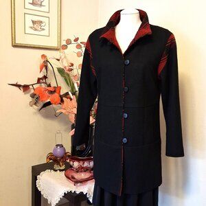 NWT Simon Chang Women's Black Wool Blend Lined Jacket Pea Coat Warm Outerwear L